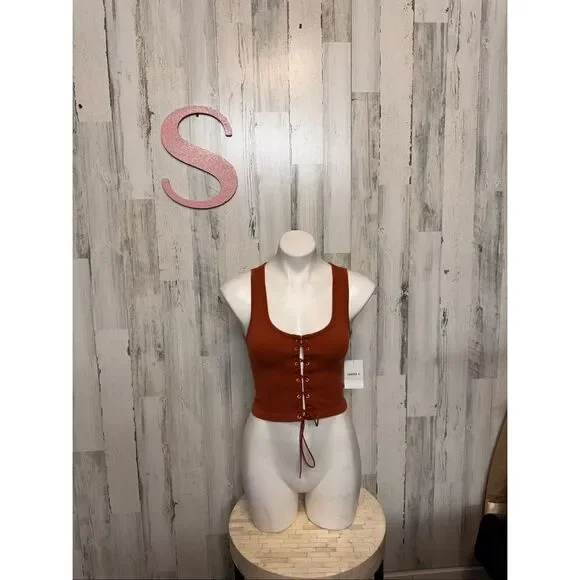 Forever 21 Tops Forever Rust Orange Laceup Front Tank Top